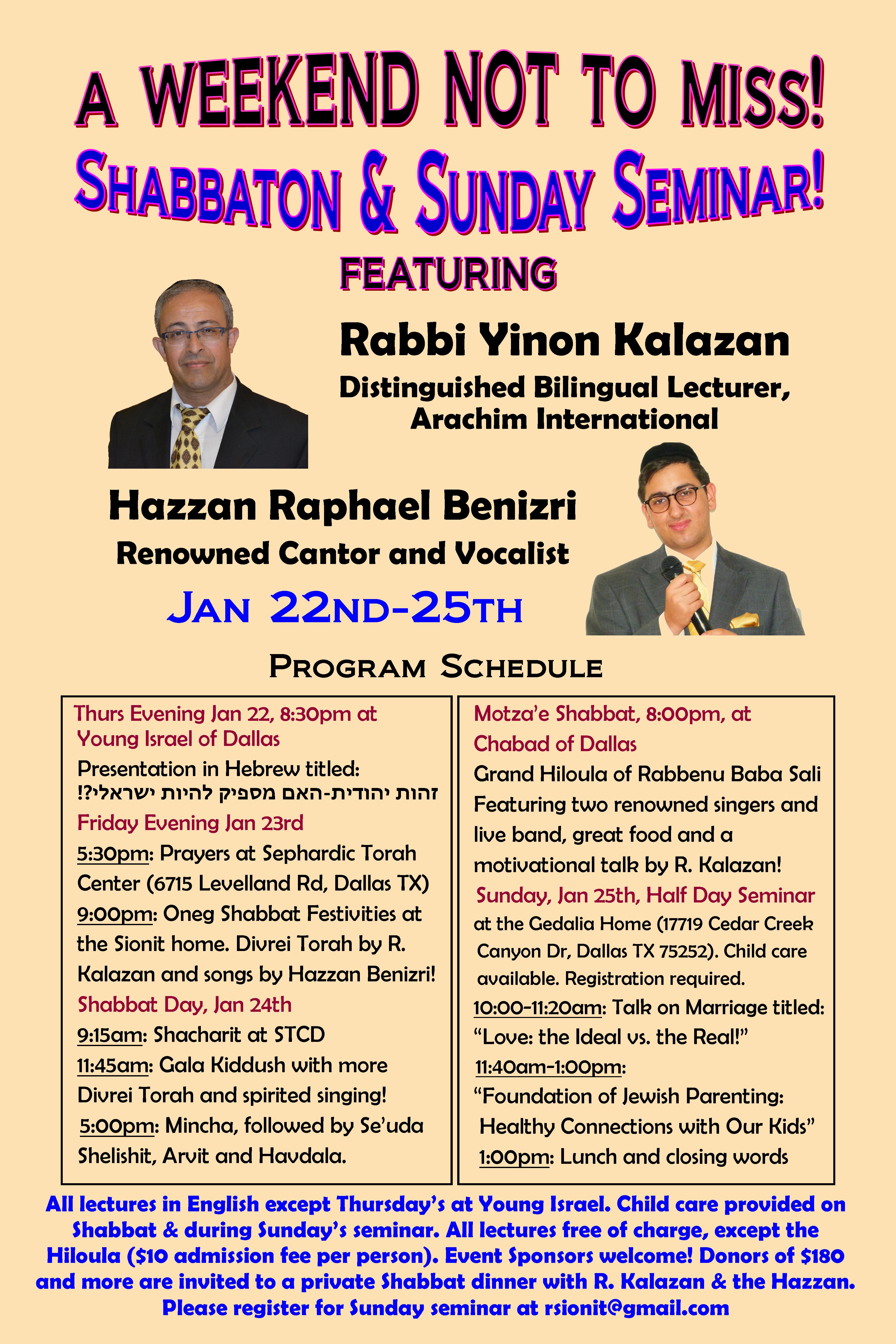 Rabbi Kalazan & Benizri Shabbbaton Flier