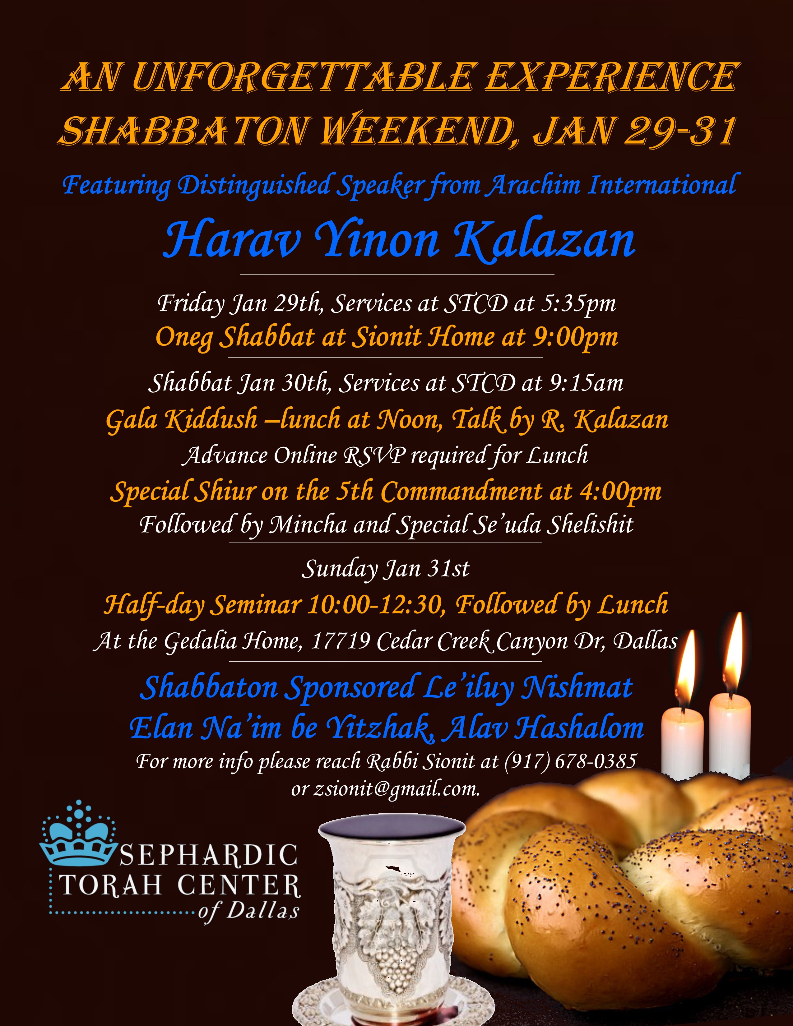 STCD Rabbi Kalazan Shabbaton Flier